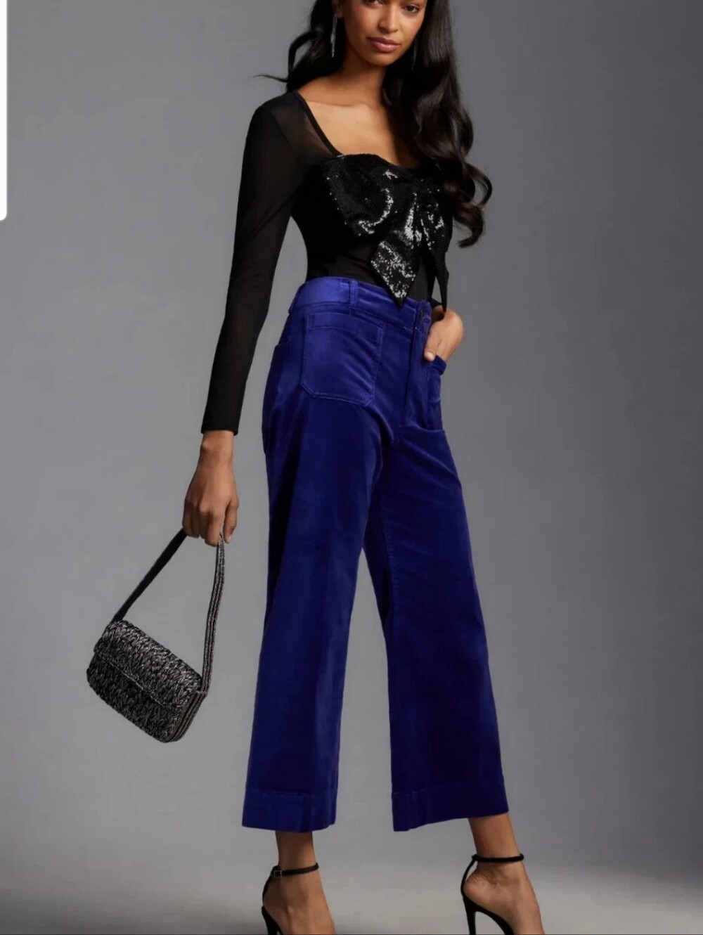 Anthropologie Velvet Collette Wide Leg Pants Maeve Women's 28 Cropped Purple